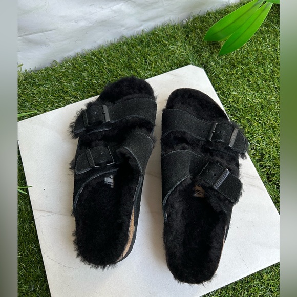 - BIRKENSTOCK Arizona shearling fur black EU 36 US 6 - - Picture 15 of 16